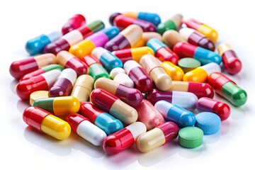 colorful pills on white background