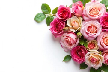 Roses in a corner on white background