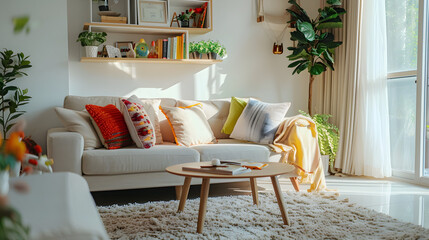 Obraz premium Small Living Room Design Embracing Modern Aesthetics and Cozy Ambiance