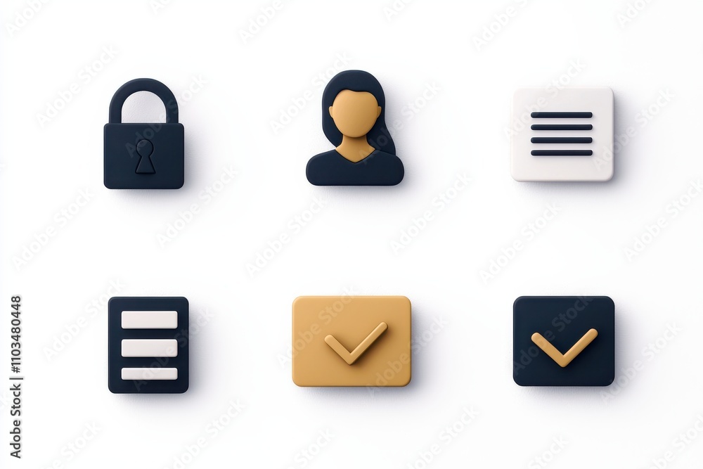 Poster a collection of minimalistic icons representing security, user profile, and task management in moder