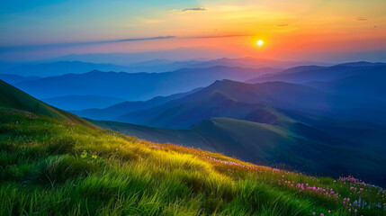Obraz premium Mountains during sunset. Beautiful natural landscape in summer.