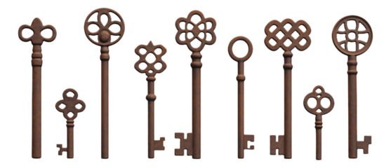 Collection of vintage skeleton keys with ornate designs