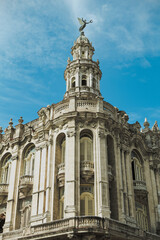 Beautiful historic architecture of Havana Cuba illuminated under bright blue sky