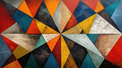 Fototapeta premium A vibrant abstract artwork featuring geometric shapes in bold colors and textures.