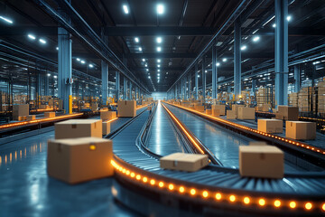 Modern automated logistics hub for sorting and delivering packages