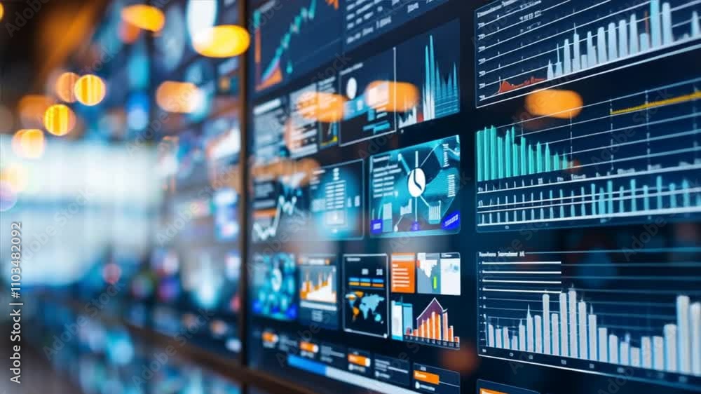 Aufkleber vibrant display of modern data visualizations and analytics on digital screens engaging graphs and c