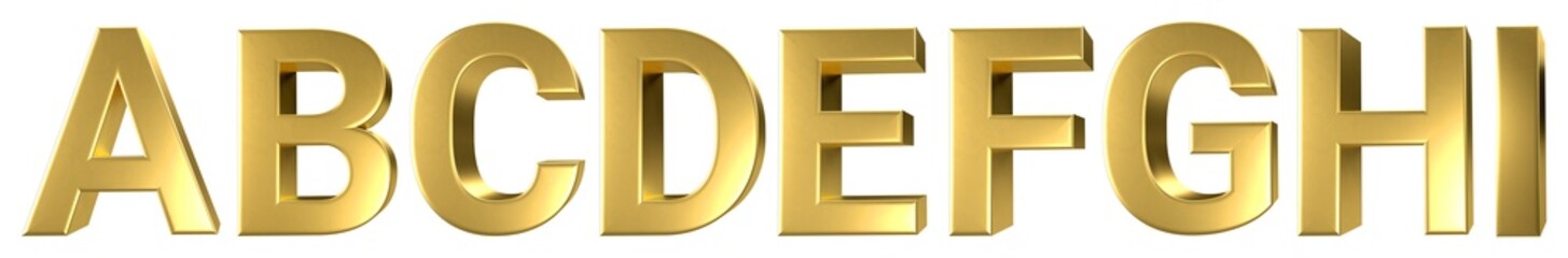 set of 3d render gold letters