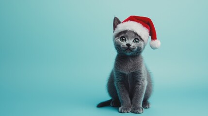 Adorable Kitten in Santa Hat Festive Pet Christmas Holiday Cute
