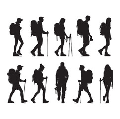Obraz premium hiking man and woman silhouette vector illustration