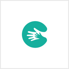 letter c logo, hands helping each other