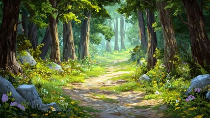 Obraz premium A Sunlit Path Through A Lush Forest
