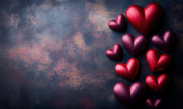 Colorful glitter hearts in red and purple add vibrancy to any celebration