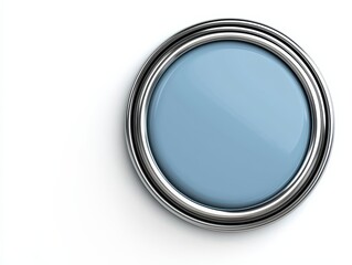 A simple circular button with a smooth blue surface and a metallic frame, creating a modern and sleek appearance.
