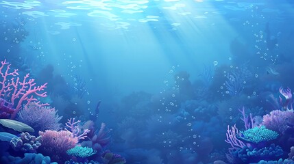 Fototapeta premium A serene underwater scene with colorful coral reefs and sunbeams.