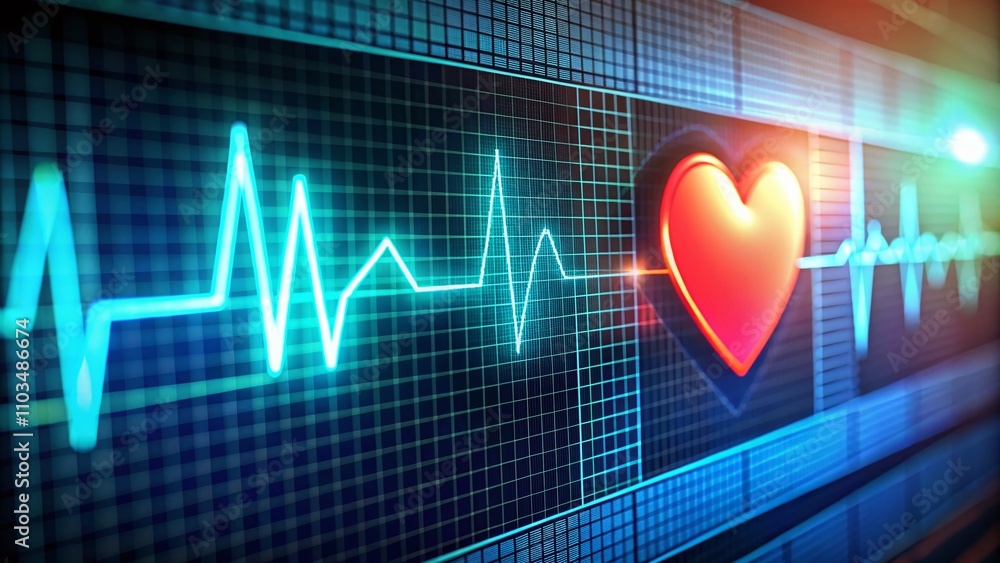 Aufkleber close-up of heart rate monitor displaying heartbeat line graph in low light, minimalist background f