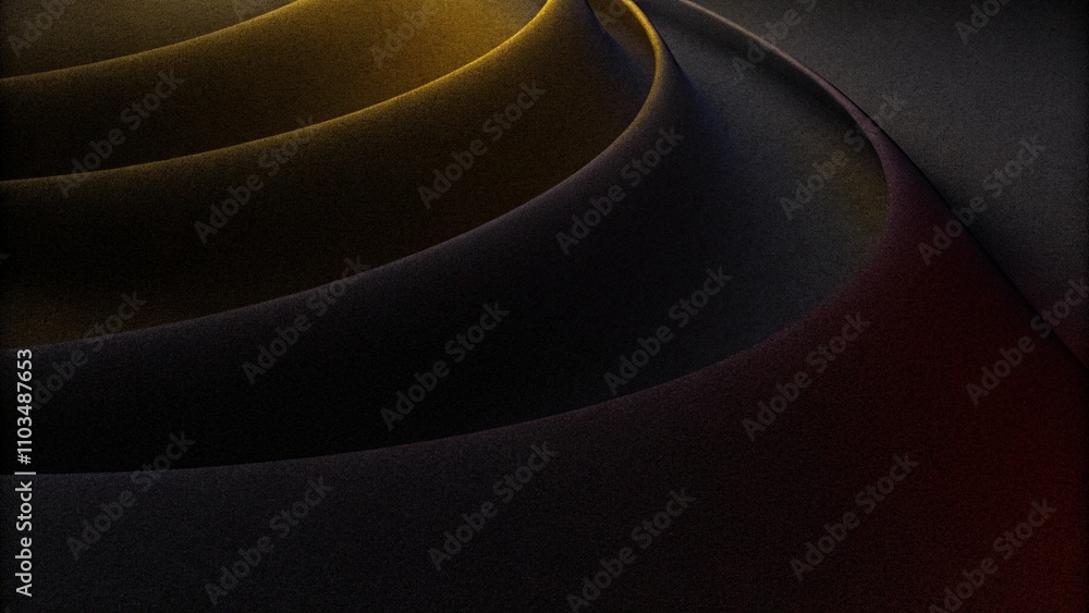 Poster dark abstract background with subtle grain texture and ethereal shapes in gold and crimson. grain te