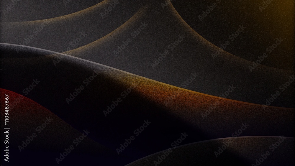 Poster dark abstract background with subtle grain texture and ethereal shapes in gold and crimson. grain te
