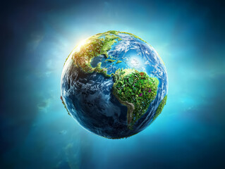 Earth biodiversity regions showcase nature's rich variety stunning 3D representation of Earth, showcasing vibrant greenery and blue oceans, symbolizing nature beauty and harmony