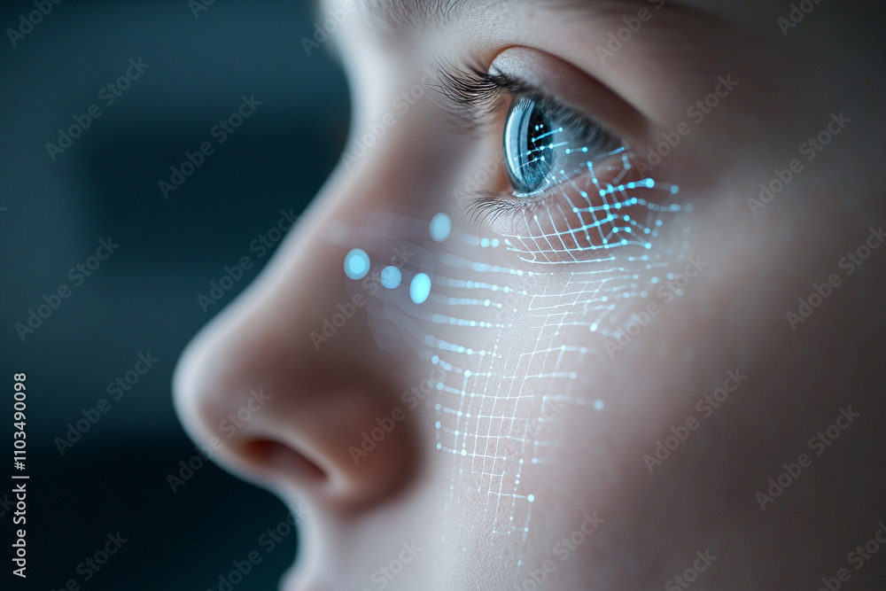 Poster ai generated facial recognition technology in a futuristic setting close-up view of eye digital envi