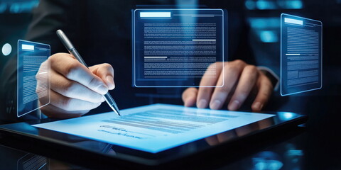 Digital document signing with futuristic interface