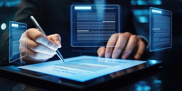 Digital document signing with futuristic interface - Powered by Adobe