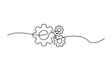 Continuous one line drawing of gear vector illustration. Premium vector, Continuous one line drawing of machine gear. One line drawing illustration of gear wheel. Gear technology concept single line. 