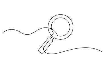 Magnifying glass continuous line vector illustration, Magnifying glass in continuous one line drawing, Magnifying Glass continuous line drawing with color shapes.