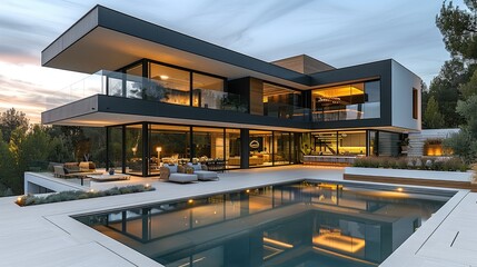 Fototapeta premium Luxury Modern House Designed with Sleek Lines and Spacious Interiors.
