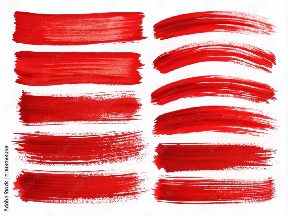 Poster collection of red brush strokes and banners for decorative design with space for custom text on a cl
