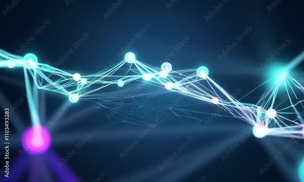 Poster seamless loop of a futuristic network, with luminous connections shifting and forming intricate patt