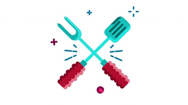 Animation spatula and grill fork icon. Motion graphic animation cooking themed