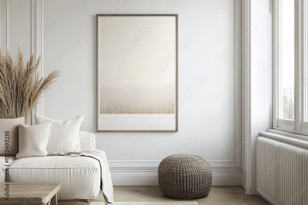 Poster simplicity and elegance define this modern living room. the neutral color scheme, clean lines, and m