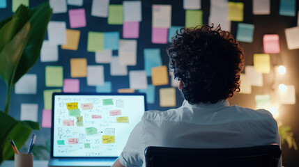 A chaotic yet organized wall plastered with a multitude of reminder notes, from urgent deadlines to everyday to-dos, showcasing a blend of personal and professional reminders.