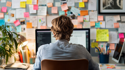 A chaotic yet organized wall plastered with a multitude of reminder notes, from urgent deadlines to everyday to-dos, showcasing a blend of personal and professional reminders.