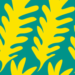 Bright Organic Pattern with Yellow Leaves on Turquoise Background