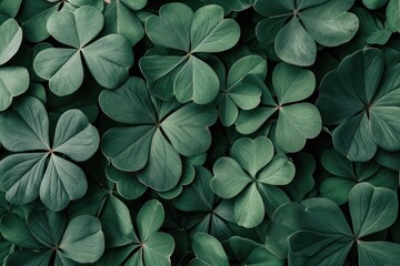 Fresh green shamrock leaves in a close-up shot with soft focus, suggesting a celebration of St. Patrick's Day or Irish heritage.