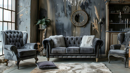 Modern style interior design 3d illustration