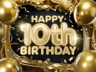 Festive golden theme for a 10th birthday celebration banner.