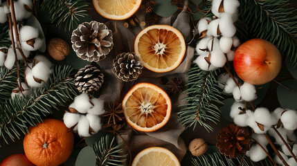 Christmas Zero Waste lifestyle concept. Flat lay.