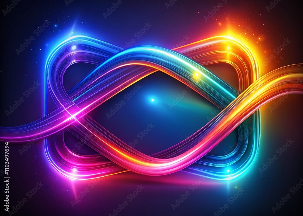 Poster colorful intertwined abstract shapes with neon light effects for a futuristic and vibrant design ele