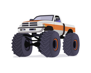 Exterior of monster truck isolated on the white background.  Colored flat vector illustration
