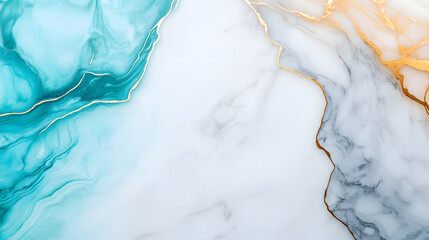 Naklejka premium Abstract art featuring teal and gold marble textures. Elegant and luxurious design with flowing patterns and metallic accents. Ideal for backgrounds, wallpapers, and print designs.