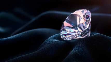 A stunning diamond rests elegantly on dark, soft fabric, showcasing its brilliance and clarity against a contrasting background.