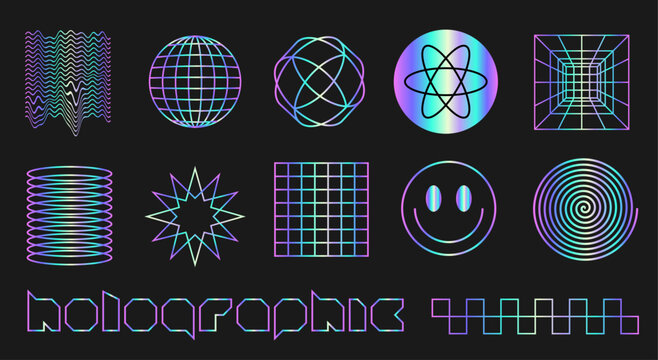 Holographic Y2k Futurism icons