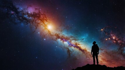 Fototapeta premium universe meta human god spirit silhouette on galaxy space background, new quality colorful spiritual stock image illustration wallpaper design 