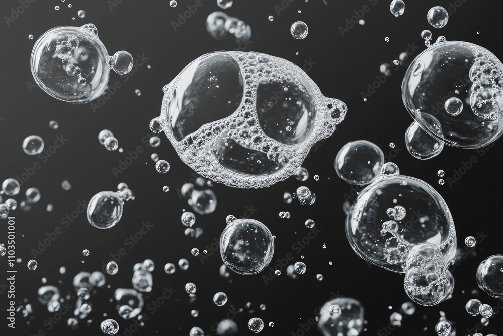 Aufkleber bunch of bubbles floating in the air. the bubbles are of different sizes and are scattered all over 