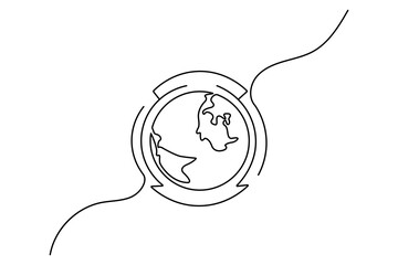 Eco earth hour of world earth day continuous hand draw concept global map outline vector illustration