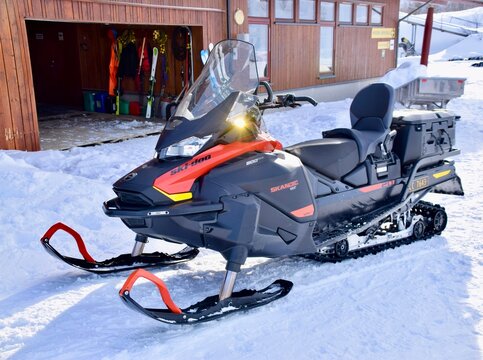 Hovden Alpinsenter, Ski-doo, snowmobile for emeergency use on the slopes. Hovden, Norway, February 23, 2023. 