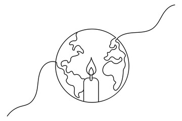 Eco earth hour of world earth day continuous hand draw concept global map outline vector illustration