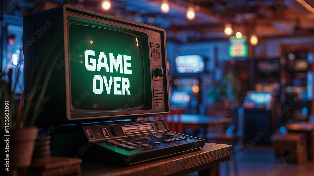 Fototapete an old computer with the words game over written on it.
